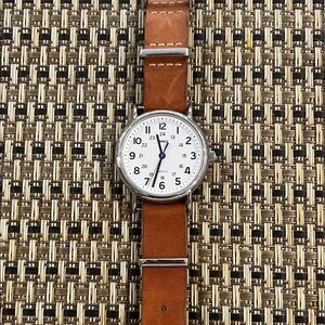 Timex Silver Dial with Brown Leather Strap